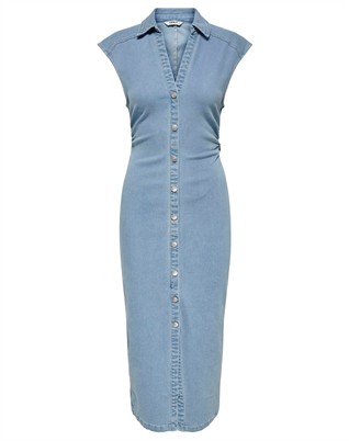 OnlBabe Capsleeve Midi Kleid - Light Blue Denim